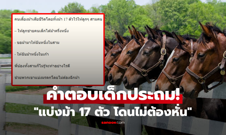 เด็กประถมแก้โจทย์แบ่งม้า 17 ตัว โดนไม่ต้องหั่น ใครรู้วิธีก็ชมฉลาด แนะส่งขึ้นมหาลัยเลย! - betfahvip